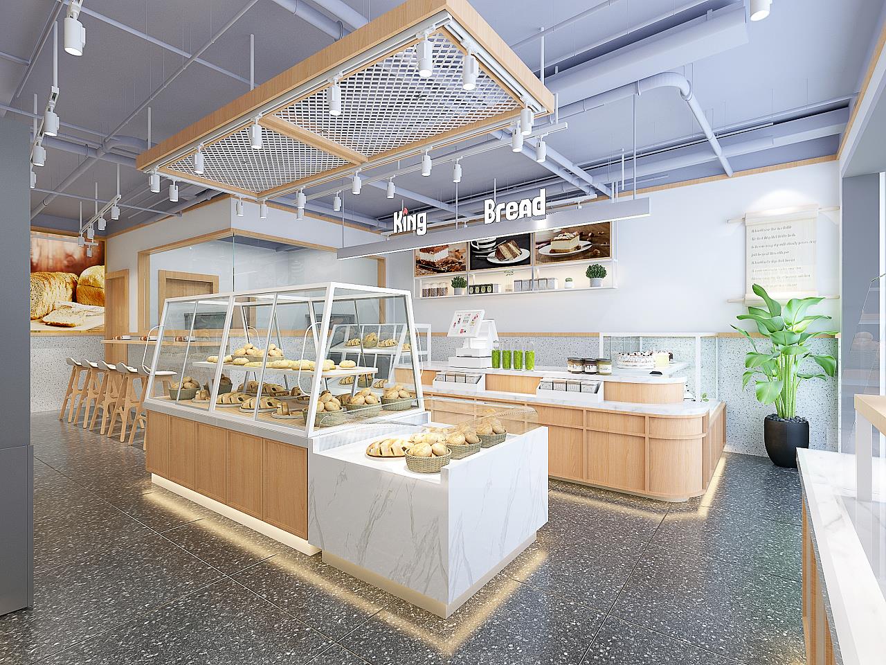 現(xiàn)代工業(yè)風面包店裝修效果圖